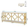 Entryway Industrial Sofa Table with Open Storage Shelf White 70.9 Inch Rectangular Console Table Behind Couch Display Stand Gold