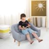 Qaba Kids Sofa Gray 2-Seat Comfortable Linen Fabric Wooden Frame Child Couch for Ages 3-6 Playroom Furniture