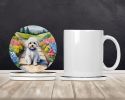 Maltipoo Spring Path Large Sandstone Coasters Pack of 4 Absorbent Round Coasters Decor Gifts for Men or Women, 4 in, Multicolor