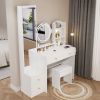 Full Body Mirror Cabinet + Round Mirror LED Vanity Table + Cushioned Stool, With 2 AC + 2 USB Power Station,17" diameter LED Mirror, Touch Control