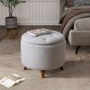 Round Ottoman storage stool with Cover Lid,Decorate the living room and bedroom with round teddy fleece storage Ottoman (Grey)