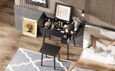 27.9" Black Makeup Vanity Desk with Flip Top Mirror and LED Light, Dressing Table with Charging Station, 2 Drawers and Fold-up Panel
