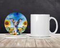 Italian Greyhound in Sunflowers Large Sandstone Coasters Pack of 4 Absorbent Round Coasters Decor Gifts for Men or Women, 4 in, Multicolor