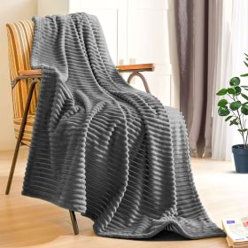 Grey Textured Fleece Throw Blanket