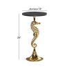 Aluminum Gold Coastal Side Table Seahorse Base Round Tray Marble Top Sophisticated Home Decor