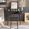 27.9" Black Makeup Vanity Desk with Flip Top Mirror and LED Light, Dressing Table with Charging Station, 2 Drawers and Fold-up Panel