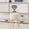 Storage Ottoman Linen Round Vanity Stool Tray Top Modern Foot Stool with Wood Legs Multifunctional Upholstered Foot Ottoman Rest for Living Room