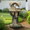Concrete Bird House with Pedestal - Outdoor Concrete Bird House for Patio Backyard Patio Backyard Outdoor Garden Outside Decoration