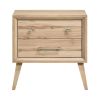 Classic Style Nightstand of 2x Drawers Natural Oak Finish Wooden Bedroom Furniture 1pc, Mid-Century Modern Design