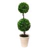 D7x22"H Two-Tiered Faux Boxwood Sphere Topiary in Cream Pot
