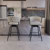 26" Bar Chair Linen Woven Bar Stool Set of 2,Black legs Barstools No Adjustable Kitchen Island Chairs