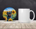 Affenpinscher in Sunflowers Large Sandstone Coasters Pack of 4 Absorbent Round Coasters Decor Gifts for Men or Women, 4 in, Multicolor
