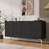 60" Sideboard Buffet Cabinet Handleless Press-to-Open Design,Carved Credenza Storage Cabinet with 4 Doors,Living Room Accent Buffet Modern Black