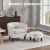 Velvet Accent Chair with Ottoman, Modern Barrel Chair Armchair for Living Room, Bedroom, White
