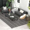 Outsunny Outdoor Rug 9'x18' Reversible, RV Camping, Black & White Clover, Portable Design