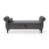 63&quot; Velvet Multifunctional Storage Rectangular Sofa Stool Buttons Tufted Nailhead Trimmed Solid Wood Legs with 1 Pillow; Grey