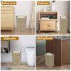 Boho Trash Can with Lid,2.6Gallon Small Rattan Trash Can with Press Top Lid,Slim Wicker Waste Basket and Hamper 2 in 1 for Bathroom