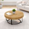 Modern Round Coffee Table Wooden Carving Pattern Coffee Table with Metal Legs for Living Room Reception Room Office ,Black