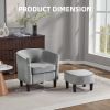 Velvet Accent Chair with Ottoman, Modern Barrel Chair Armchair for Living Room, Bedroom, Gray