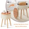 Storage Ottoman Linen Round Vanity Stool Tray Top Modern Foot Stool with Wood Legs Multifunctional Upholstered Foot Ottoman Rest for Living Room