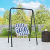 Outsunny Hammock Swing Chair, Macrame Hanging Chair with Large Cushion, Chain, Steel Frame for Indoor Outdoor Use, Blue and White