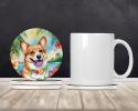 Corgi Luau Large Sandstone Coasters Pack of 4 Absorbent Round Coasters Decor Gifts for Men or Women, 4 in, Multicolor
