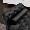 Black, Solid Wood Legs Velvet Rectangular Sofa Bench with Attached Cylindrical Pillows