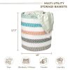 Recycled Cotton Laundry Basket Multicolor Melange Woven Rope Blanket Storage Basket Toys Towels Laundry and Living Room Organization 15x15x17.7 inch E