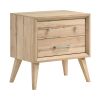 Classic Style Nightstand of 2x Drawers Natural Oak Finish Wooden Bedroom Furniture 1pc, Mid-Century Modern Design