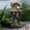 Concrete Bird House with Pedestal - Outdoor Concrete Bird House for Patio Backyard Patio Backyard Outdoor Garden Outside Decoration