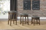 Gray Faux Leather  Swivel Bar Stools with  Nailhead Trim-Set of 2