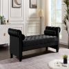 Black, Solid Wood Legs Velvet Rectangular Sofa Bench with Attached Cylindrical Pillows