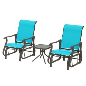 Backyard Chairs 3-Piece Outdoor Glider Bistro Set with Glass Table - Bright Blue Steel Frame