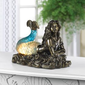 Mermaid Accent Lamp – Bronze Finish with Blue Tail Glass Glow by Gallery of Light