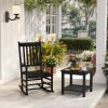 Black Wooden Rocking Chairs - Slatted Porch Rocker With Armrests For Balcony