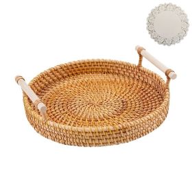 Round Woven Rattan Tray with Handles (Items: 22cm+10 Sheets Of Oil-absorbing Paper)