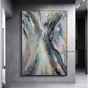 Handmade Oil Painting Canvas Wall Art Decoration Abstract Art Painting Gold Foil Streamer for Home Living Room hallway bedroom luxurious decorative pa (size: 150X220cm)