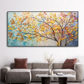 Hand Painted Oil Painting Large Colorful Tree Wall Art Boho Canvas Oil Painting Colorful Leaf Texture Palette Knife Art Contemporary Art Abstract Text (style: 01, size: 90X120cm)