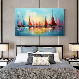 Hand Painted Oil Painting Original Sailboats Painting on Canvas Large Wall Art Abstract Colorful Painting Ocean Art Living room Wall Decor (style: 01, size: 75x150cm)