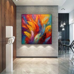 Handmade Oil Painting Original Colorful Oil Painting On Canvas Large Wall Art Abstract Colorful Feathers Painting Custom Painting Living room Home Wal (style: 01, size: 60x60cm)