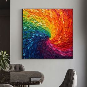Handmade Oil Painting Original Colorful Oil Painting on Canvas Large Wall Art Abstract Textured Art Custom Rainbow Feather Painting Living room Wall D (style: 01, size: 120x120cm)