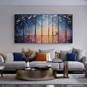 Hand Painted Oil Painting Large Abstract Rain Scenery Oil Painting on Canvas Original Forest Painting Texture Wall Art Living room Home Decor Bedroom (style: 01, size: 50x100cm)
