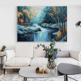 Hand Painted Oil Painting Large Original Landscape Oil Painting On Canvas Tree Home Decor Abstract Blue Nature Painting Living room Wall Art (style: 01, size: 50X70cm)