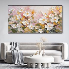 Hand Painted Oil Painting White Cherry Blossom Landscape Art 3D Floral Original Canvas Oil Painting Modern Green Plants Textured Wall Art Spring Decor (style: 01, size: 150X220cm)