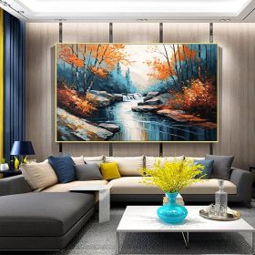Hand Painted Oil Painting Original Landscape Oil Painting On Canvas Large Textured Wall Art Abstract Nature River Painting Modern Home Decor Bedroom W (style: 01, size: 50X70cm)