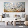 Hand Painted Oil Painting Blooming White Flowers Original Canvas Oil Painting Boho Landscape Art Abstract Botanical Texture Art 3DThick Paint Palette