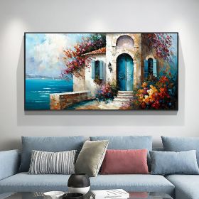 Hand Painted Oil Painting Abstract Seaside Landscape Oil Painting On Canvas Large Wall Art Original Seascape Building Painting Custom Painting (style: 01, size: 90X120cm)