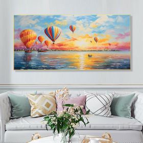 Hand Painted Oil Painting Colorful Hot Air Balloon Texture Painting Ocean Sunrise Cloud Wall Art Travel Landscape Canvas Oil Painting (style: 01, size: 60x120cm)