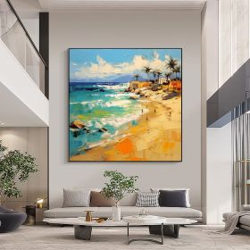 Hand Painted Oil Painting Abstract Tropical Seascape Oil Painting on Canvas Original Beach Painting Landscape Home Decor Living room Wall Decor Modern (style: 01, size: 150x150cm)