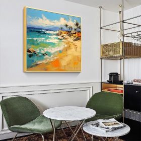 Hand Painted Oil Painting Abstract Tropical Seascape Oil Painting on Canvas Original Beach Painting Landscape Home Decor Living room Wall Decor Modern (style: 01, size: 70x70cm)